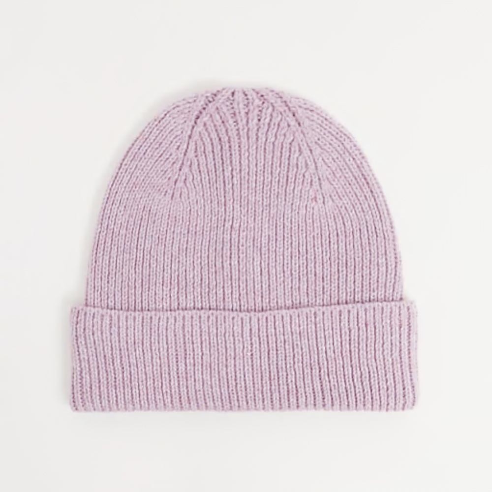 ASOS DESIGN fisherman ribbed beanie hat in polyester in lilac - purple